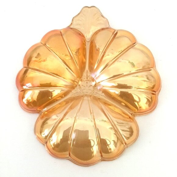 VTG Carnival Glass Marigold 3-Part Clover Leaf Dish Iridescent Divided Bowl 6” - Picture 3 of 6